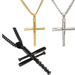 Hall Of Fame Jewelry HOF Jewelry Stacked Cross Bat Pendant Necklace BAT CROSS